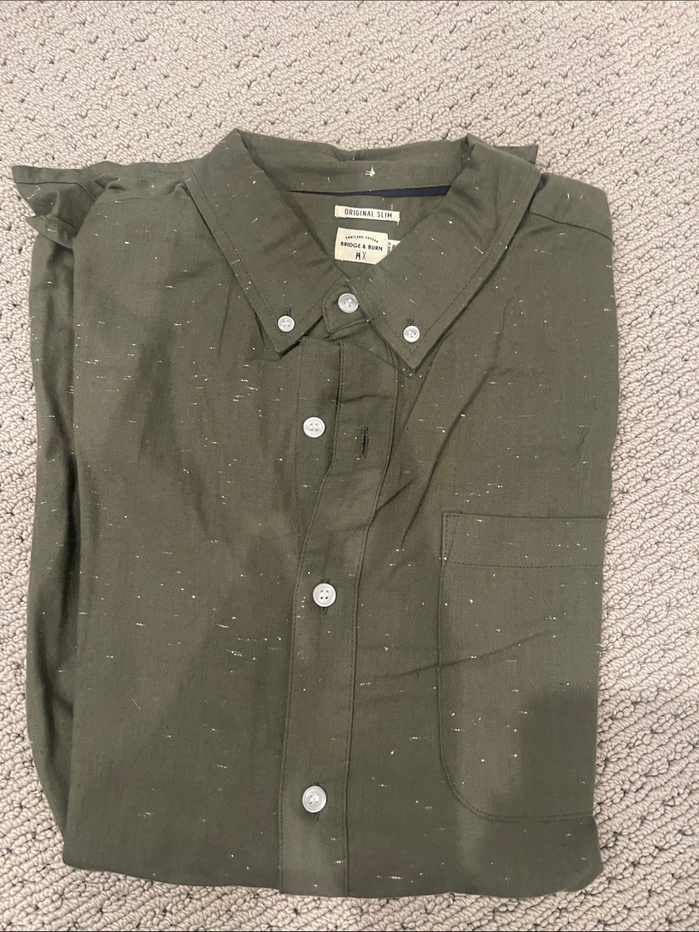 Slim Fit Olive Green Button-Down Shirt with Chest Pocket